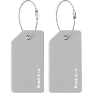 image:imageBrookstone Luggage Tags for Suitcases  2 Pack Silicone Travel Accessories Suitcase Tags with Name Card amp Steel Loop Fastener Size One Size Lilac IceGrey