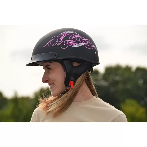 Vega Helmets Warrior Motorcycle Half Helmet with Sunshield for Men amp Women Adjustable Size Dial DOT Half Face Skull Cap for Bike Cruiser Chopper Moped Scooter ATV Pink Scroll MediumVega Helmets Warrior Motorcycle Half Helmet with Sunshield for Men amp Women Adjustable Size Dial DOT Half Face Skull Cap for Bike Cruiser Chopper Moped Scooter ATV Pink Scroll Medium