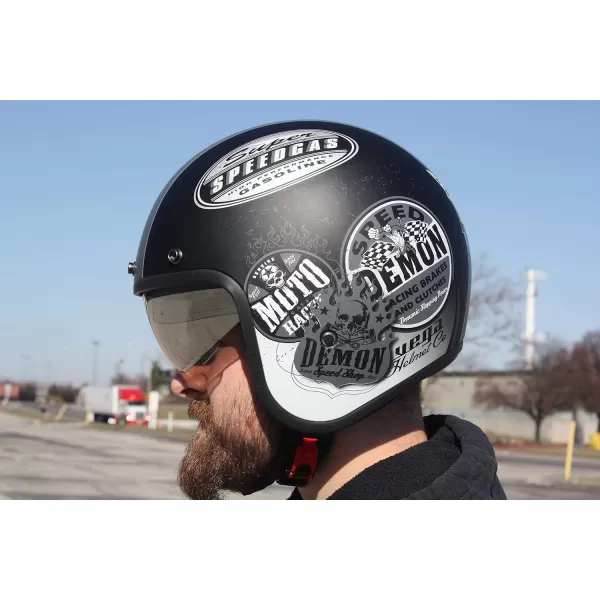 Vega Helmets X390 Retro Open Face Motorcycle Helmet wSunshield UnisexAdult powersportsOld Skool Graphic