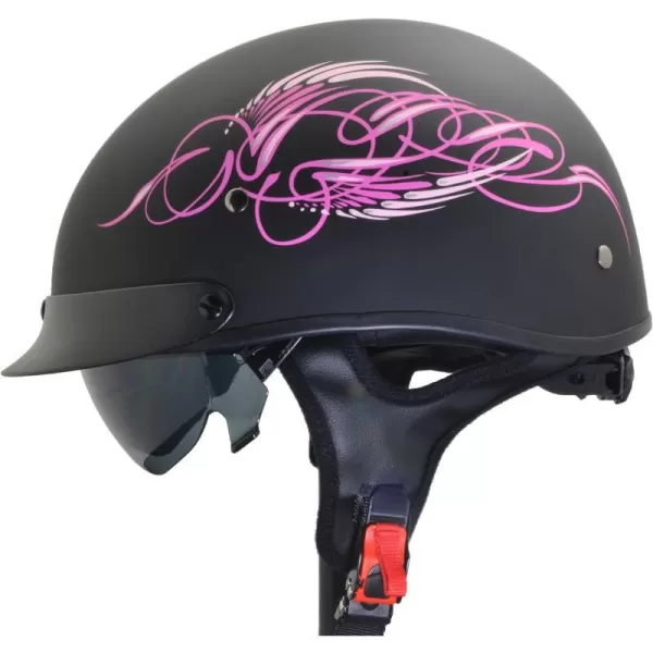 Vega Helmets Warrior Motorcycle Half Helmet with Sunshield for Men amp Women Adjustable Size Dial DOT Half Face Skull Cap for Bike Cruiser Chopper Moped Scooter ATV Pink Scroll MediumVega Helmets Warrior Motorcycle Half Helmet with Sunshield for Men amp Women Adjustable Size Dial DOT Half Face Skull Cap for Bike Cruiser Chopper Moped Scooter ATV Pink Scroll Medium