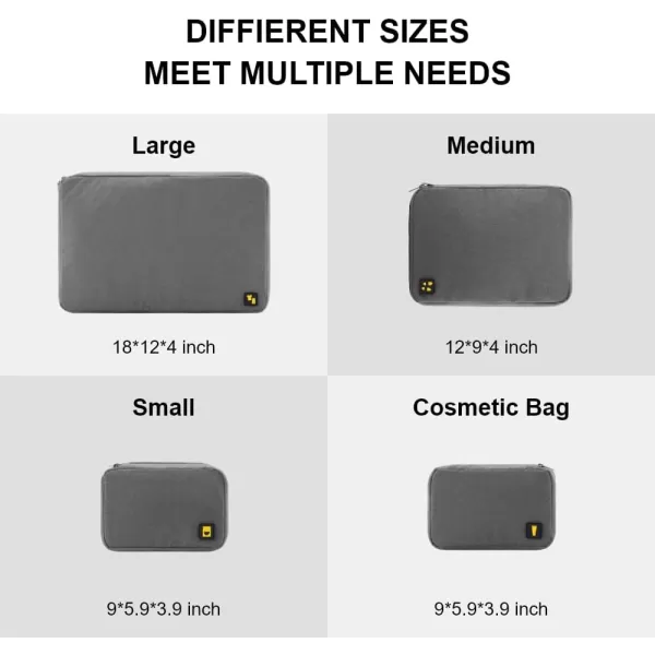LEVEL8 4 Set Packing Cubes for Carry On Suitcase, Luggage Packing Organizers bag for Travel Accerssories Travel Essentials - Grey