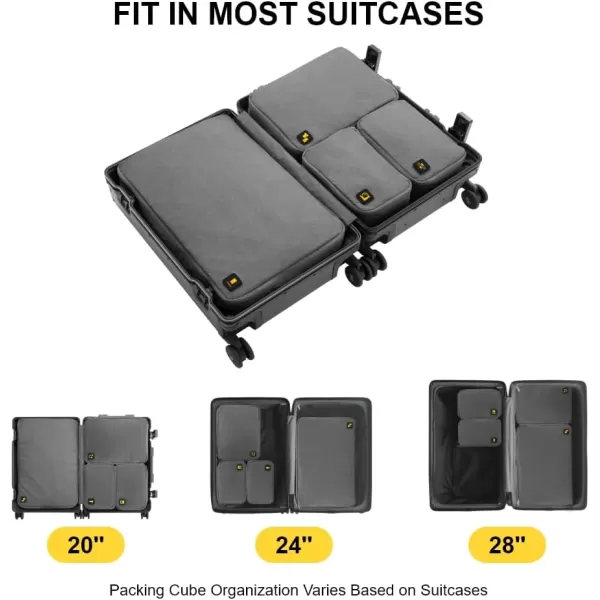 LEVEL8 4 Set Packing Cubes for Carry On Suitcase, Luggage Packing Organizers bag for Travel Accerssories Travel Essentials - Grey