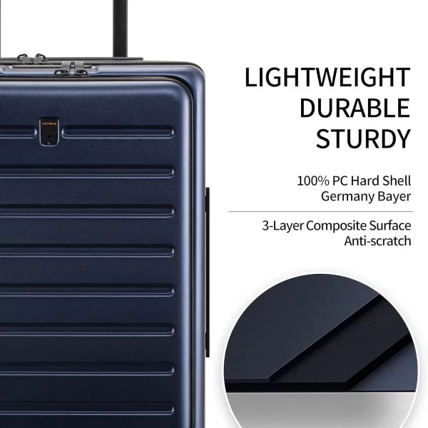 LEVEL8 Carry On Luggage with Wheels, 20 Inch Lightweight PC Hardside Rolling Suitcase with Compartment, Road Runner Spinner Luggage with Front Pocket, Double TSA Locks - Black