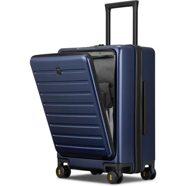 LEVEL8 Carry On Luggage with Wheels, 20 Inch Lightweight PC Hardside Rolling Suitcase with Compartment, Road Runner Spinner Luggage with Front Pocket, Double TSA Locks - Black