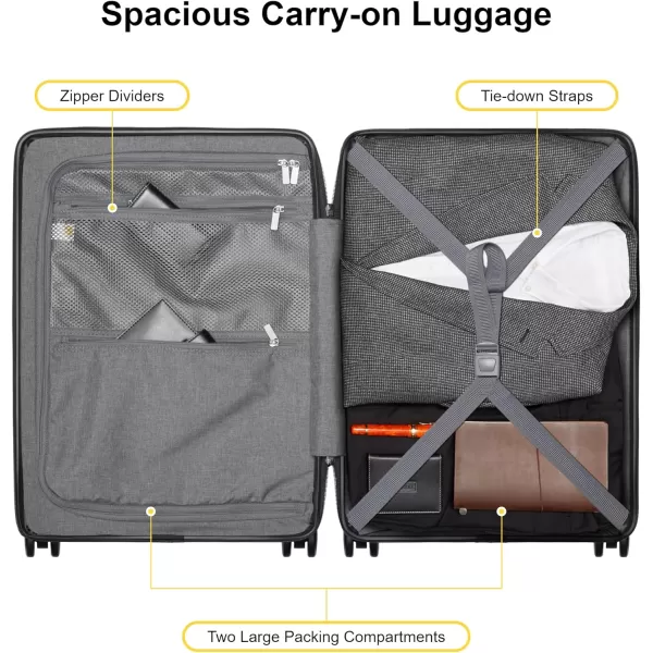 LEVEL8 Carry On Luggage with Wheels, 20 Inch Lightweight PC Hardside Rolling Suitcase with Compartment, Road Runner Spinner Luggage with Front Pocket, Double TSA Locks - Black
