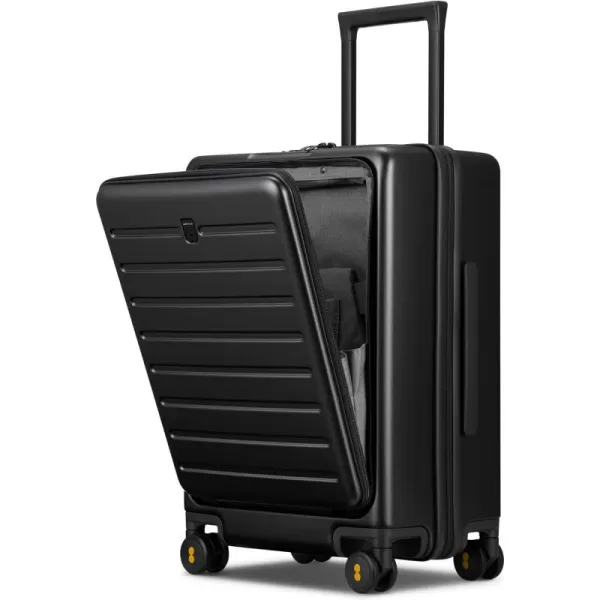 LEVEL8 Carry On Luggage with Wheels, 20 Inch Lightweight PC Hardside Rolling Suitcase with Compartment, Road Runner Spinner Luggage with Front Pocket, Double TSA Locks - Black