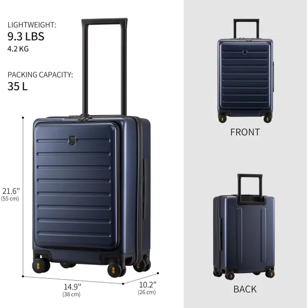 LEVEL8 Carry On Luggage with Wheels, 20 Inch Lightweight PC Hardside Rolling Suitcase with Compartment, Road Runner Spinner Luggage with Front Pocket, Double TSA Locks - Black