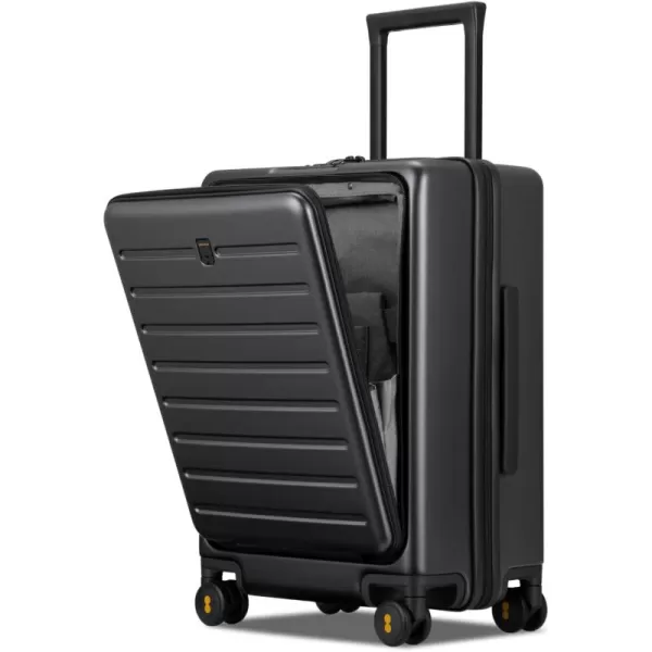 LEVEL8 Carry On Luggage with Wheels, 20 Inch Lightweight PC Hardside Rolling Suitcase with Compartment, Road Runner Spinner Luggage with Front Pocket, Double TSA Locks - Black