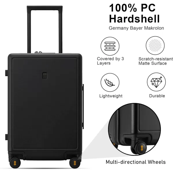 LEVEL8 Elegance Carry On Suitcase, 20” Hardside Luggage with TSA Lock, Spinner Wheels-Black, 20-Inch