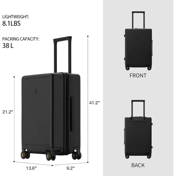 LEVEL8 Elegance Carry On Suitcase, 20” Hardside Luggage with TSA Lock, Spinner Wheels-Black, 20-Inch