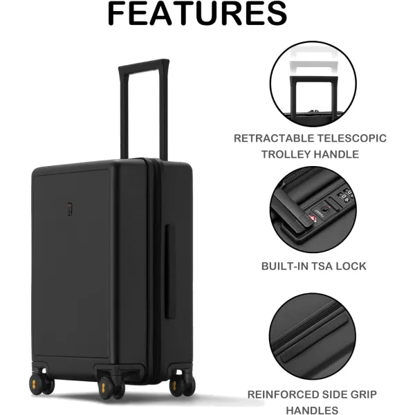 LEVEL8 Elegance Carry On Suitcase, 20” Hardside Luggage with TSA Lock, Spinner Wheels-Black, 20-Inch