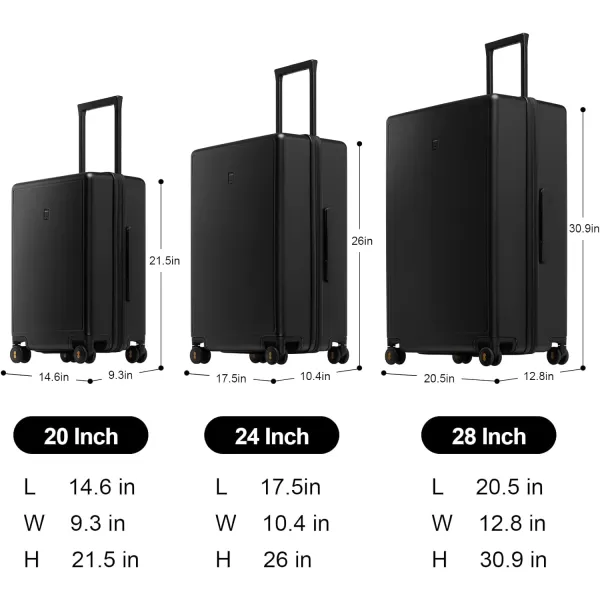 LEVEL8 Elegance Carry On Suitcase, 20” Hardside Luggage with TSA Lock, Spinner Wheels-Black, 20-Inch