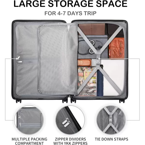LEVEL8 Elegance Carry On Suitcase, 20” Hardside Luggage with TSA Lock, Spinner Wheels-Black, 20-Inch