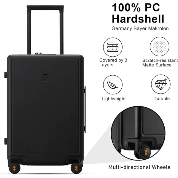LEVEL8 Elegance Carry On Suitcase, 20” Hardside Luggage with TSA Lock, Spinner Wheels-Black, 20-Inch