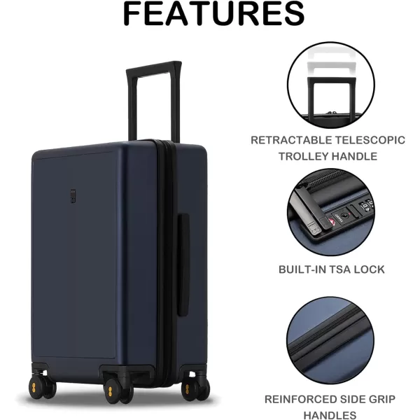 LEVEL8 Elegance Carry On Suitcase, 20” Hardside Luggage with TSA Lock, Spinner Wheels-Black, 20-Inch
