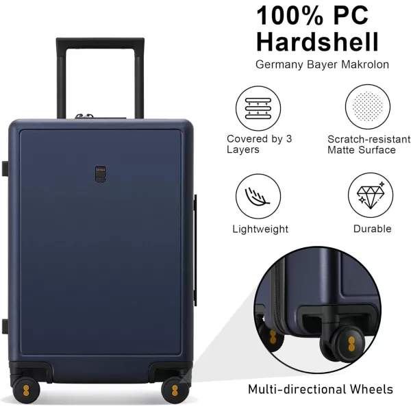 LEVEL8 Elegance Carry On Suitcase, 20” Hardside Luggage with TSA Lock, Spinner Wheels-Black, 20-Inch