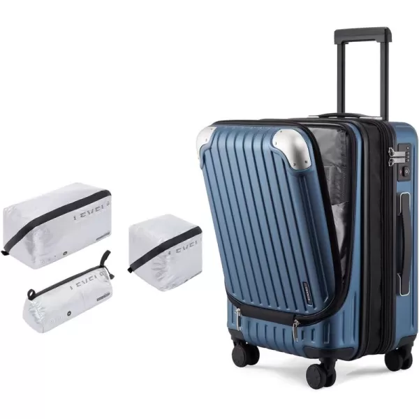 LEVEL8 Grace EXT Carry On Luggage, 20” Expandable Hardside Suitcase with Make Up Bags- Blue, 20” Carry-On