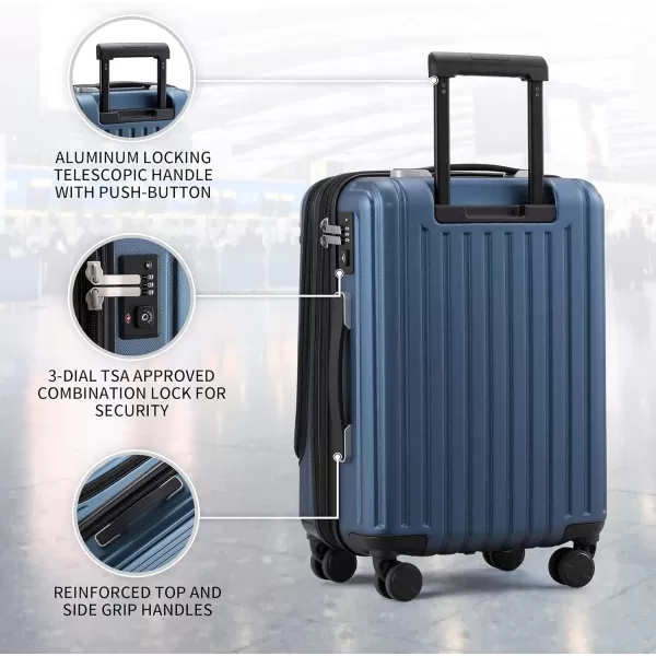 LEVEL8 Grace EXT Carry On Luggage, 20” Expandable Hardside Suitcase with Make Up Bags- Blue, 20” Carry-On