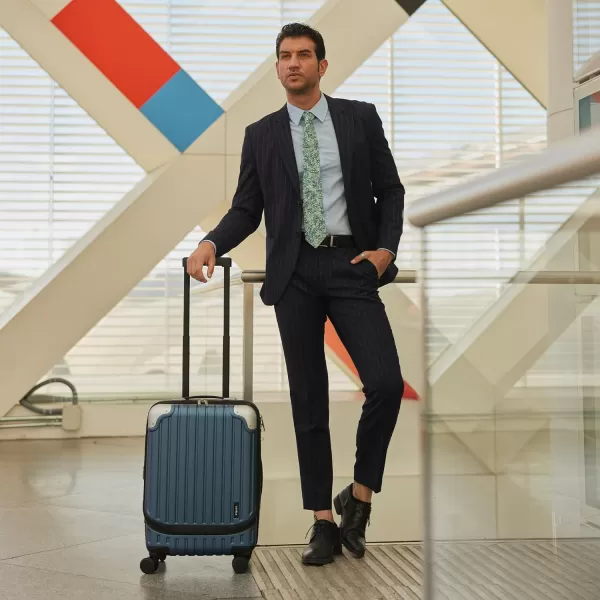 LEVEL8 Grace EXT Carry On Luggage, 20” Expandable Hardside Suitcase with Make Up Bags- Blue, 20” Carry-On