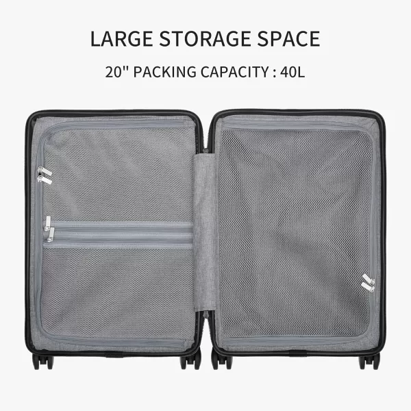 LEVEL8 Hard Shell Carry on Luggage Airline Approved, Carry on Suitcases with Wheels, Lightweight PC Luminous Textured Travel Luggage, TSA Approved, 20 Inch Small Carry-On, Black