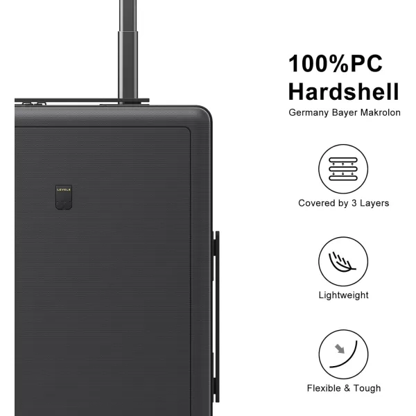 LEVEL8 Hard Shell Carry on Luggage Airline Approved, Carry on Suitcases with Wheels, Lightweight PC Luminous Textured Travel Luggage, TSA Approved, 20 Inch Small Carry-On, Black