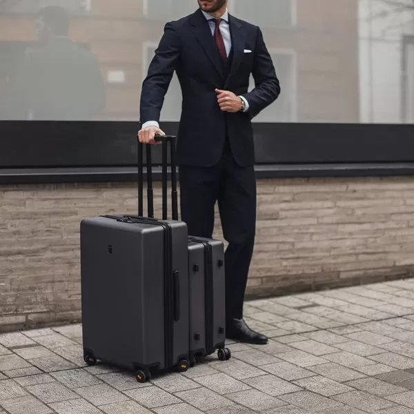 LEVEL8 Hard Shell Carry on Luggage Airline Approved, Carry on Suitcases with Wheels, Lightweight PC Luminous Textured Travel Luggage, TSA Approved, 20 Inch Small Carry-On, Black