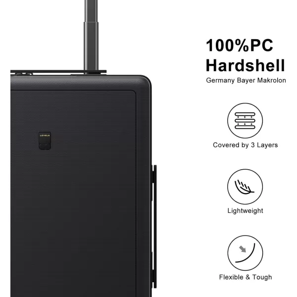 LEVEL8 Hard Shell Carry on Luggage Airline Approved, Carry on Suitcases with Wheels, Lightweight PC Luminous Textured Travel Luggage, TSA Approved, 20 Inch Small Carry-On, Black)