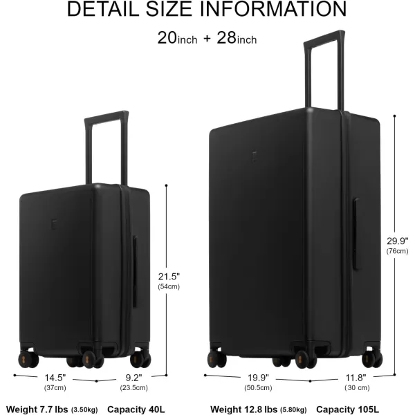 LEVEL8 Hard Shell Carry on Luggage Airline Approved, Carry on Suitcases with Wheels, Lightweight PC Luminous Textured Travel Luggage, TSA Approved, 20 Inch Small Carry-On, Black)
