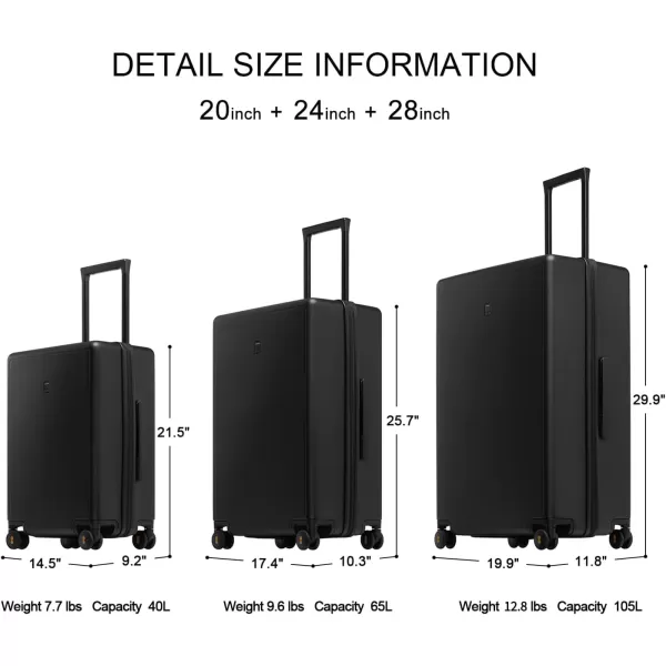 LEVEL8 Hard Shell Carry on Luggage Airline Approved, Carry on Suitcases with Wheels, Lightweight PC Luminous Textured Travel Luggage, TSA Approved, 20 Inch Small Carry-On, Black)