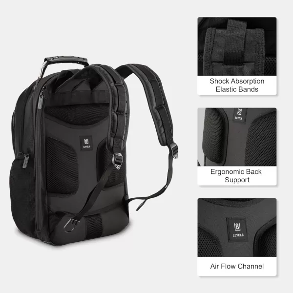 LEVEL8 Laptop Backpack, Durable Work Backpack for Men Women, Computer Bag for Business Fits 15.6" Laptop and Notebook - Black