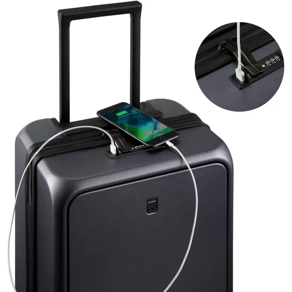 LEVEL8 Road Runner Pro Carry-On Luggage, 20” Lightweight PC Hardside Suitcase with USB Charging Port, Spinner Trolley for Luggage with Front Compartment, TSA Lock 