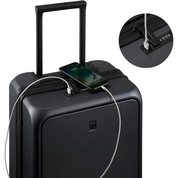 LEVEL8 Road Runner Pro Carry-On Luggage, 20” Lightweight PC Hardside Suitcase with USB Charging Port, Spinner Trolley for Luggage with Front Compartment, TSA Lock 