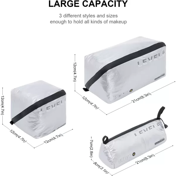 LEVEL8 Travel Packing Organizers, Lightweight Make Up Bags for Carry on Luggage,3 Piece Set- Silver