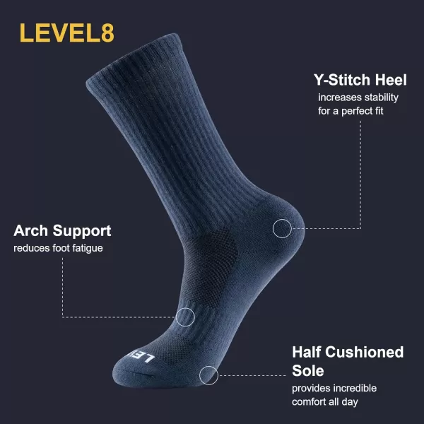 LEVEL8 Mens Work Crew Socks, Comfy Mid Calf Dress Socks, Moisture Wicking Long Running Athletic Boot Socks, 6 Pairs