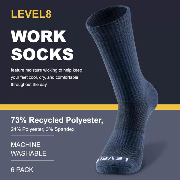 LEVEL8 Mens Work Crew Socks, Comfy Mid Calf Dress Socks, Moisture Wicking Long Running Athletic Boot Socks, 6 Pairs