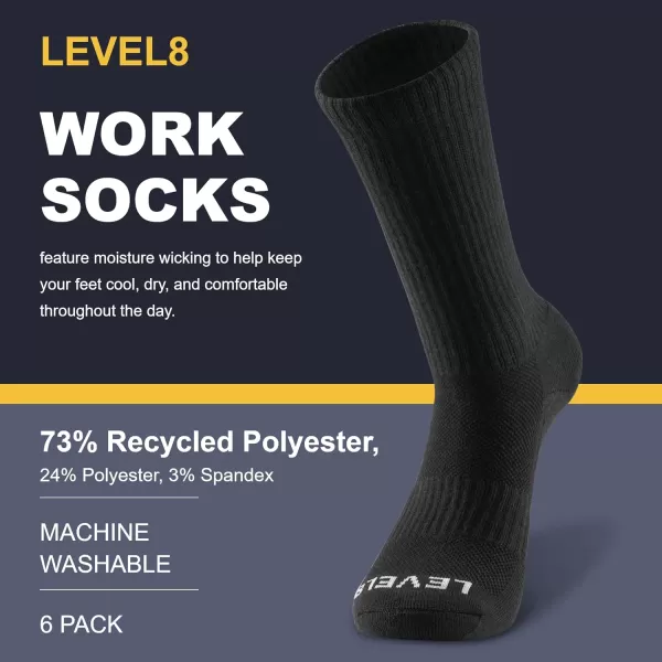 LEVEL8 Mens Work Crew Socks, Comfy Mid Calf Dress Socks, Moisture Wicking Long Running Athletic Boot Socks, 6 Pairs