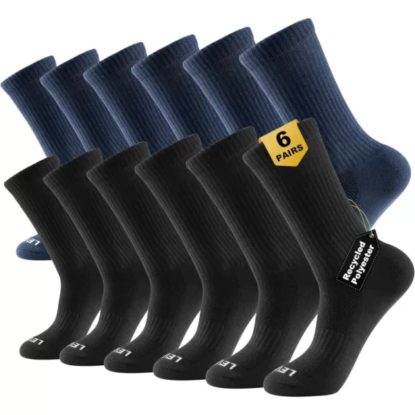 LEVEL8 Mens Work Crew Socks, Comfy Mid Calf Dress Socks, Moisture Wicking Long Running Athletic Boot Socks, 6 Pairs