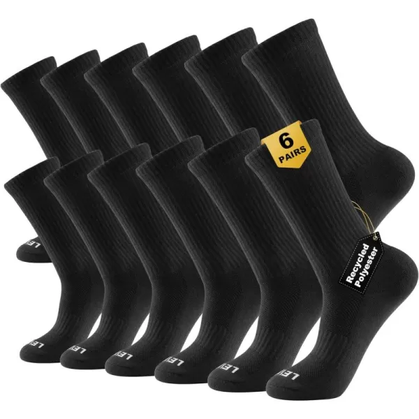 LEVEL8 Mens Work Crew Socks, Comfy Mid Calf Dress Socks, Moisture Wicking Long Running Athletic Boot Socks, 6 Pairs