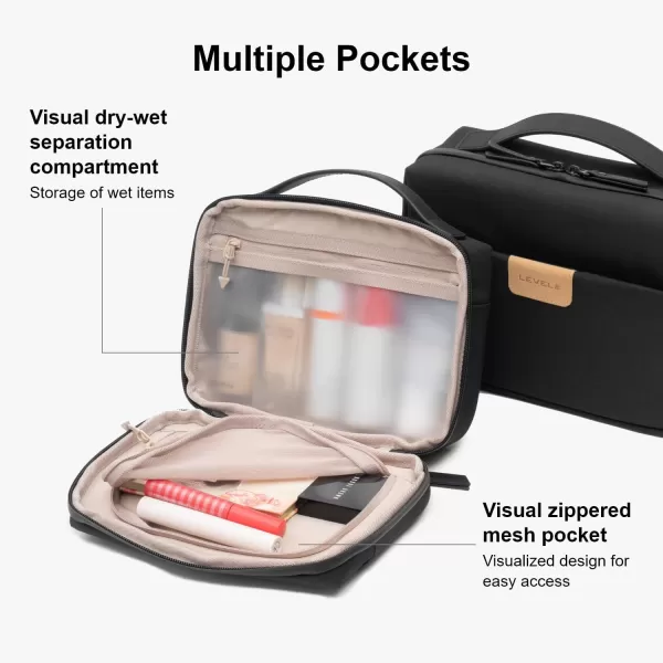 LEVEL8 Travel Toiletry Bag for Women Men, Travel Organizer Water Repellent, Makeup Organizer with Hang Hook for Travel Accessories-Large/Black