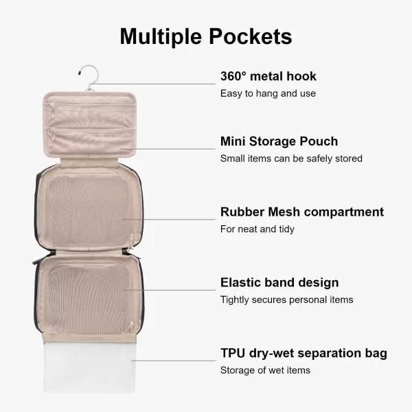 LEVEL8 Travel Toiletry Bag for Women Men, Travel Organizer Water Repellent, Makeup Organizer with Hang Hook for Travel Accessories-Large/Black