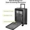 imageLEVEL8 Carry On Luggage with Compartment 20 Inch Lightweight Hard Shell Rolling Suitcase with Wheels Airline Approved with Front Pocket Double Tsa Locks BlackGrey