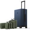 imageLEVEL8 Carry on Luggage Airline Approved with Spinner Wheels Lightweight Luminous Textured Travel Bags for Women Men Tsa Lock Cabin Suitcase 20 Inch Pickle GreenNavy