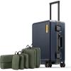 imageLEVEL8 Zipperless Carry On Luggage Airline Approved with Aluminum Frame Hard Shell Suitcase with Spinner Wheels Metal Checked Luggage with Double Tsa Locks 20 Inch GreyBlue