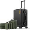 imageLEVEL8 Zipperless Carry On Luggage Airline Approved with Aluminum Frame Hard Shell Suitcase with Spinner Wheels Metal Checked Luggage with Double Tsa Locks 20 Inch GreyBlack