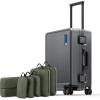 imageLEVEL8 Zipperless Carry On Luggage Airline Approved with Aluminum Frame Hard Shell Suitcase with Spinner Wheels Metal Checked Luggage with Double Tsa Locks 20 Inch GreyGrey