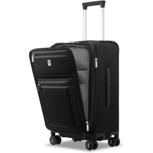 imageLEVEL8 Carry On Luggage Airline Approved with Compartment Softside Expandable Rolling Suitcase with Spinner Wheels Black CarryOn 20InchBlack