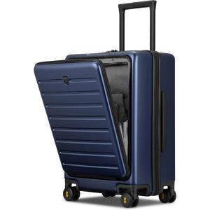 imageLEVEL8 Carry On Luggage with Compartment 20 Inch Lightweight Hard Shell Rolling Suitcase with Wheels Airline Approved with Front Pocket Double Tsa Locks BlackNavy Blue