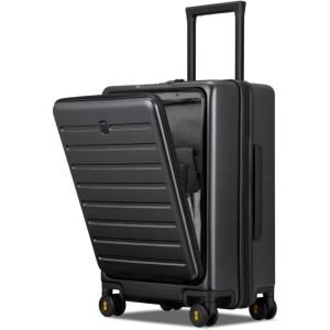 imageLEVEL8 Carry On Luggage with Compartment 20 Inch Lightweight Hard Shell Rolling Suitcase with Wheels Airline Approved with Front Pocket Double Tsa Locks BlackGrey