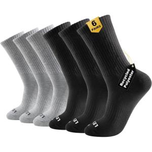 imageLEVEL8 Mens Work Crew Socks Comfy Mid Calf Dress Socks Moisture Wicking Running and Exercise 6 PairsDeep Sea Pro Blackgrey