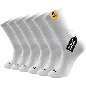 imageLEVEL8 Mens Work Crew Socks Comfy Mid Calf Dress Socks Moisture Wicking Running and Exercise 6 PairsDeep Sea Pro White